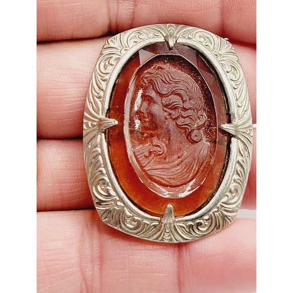 Art Deco 20's Intaglio Glass Cameo Brooch (A344) - Picture 2 of 3